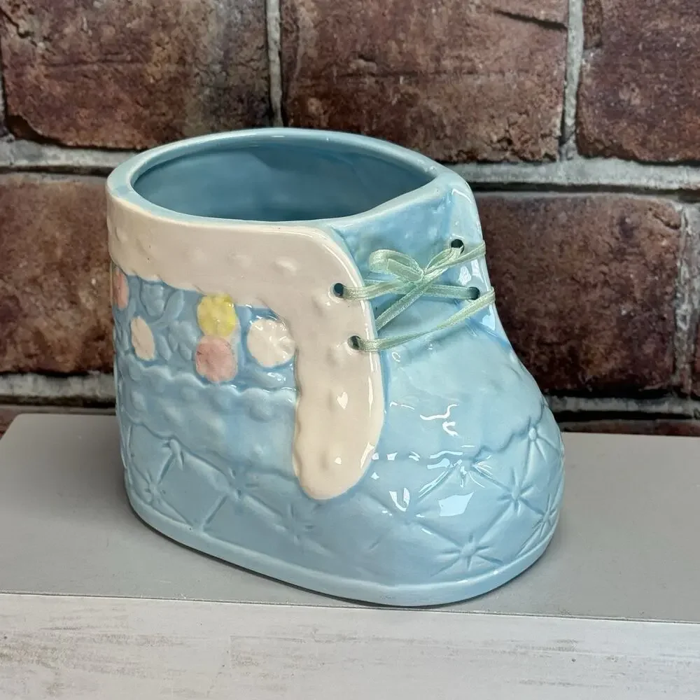 Vintage 1960s‎ Nancy Pew Giftwares Boy Baby Bootie Shoe Ceramic Planter w Laces